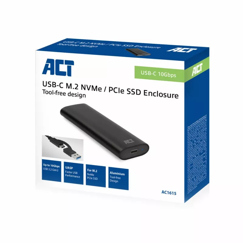SSD korpusas ACT AC1615 USB-C M.2 NVMe PCIe 10 Gbit/s juodas