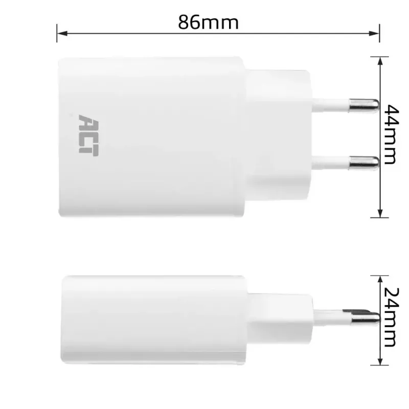ACT kompaktiškas USB-C įkroviklis 20 W greitasis įkrovimas vidaus universalus baltas