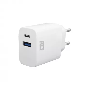 ACT USB-C ir USB-A įkroviklis 20W su Power Delivery PPS, Quick Charge, GaNFast