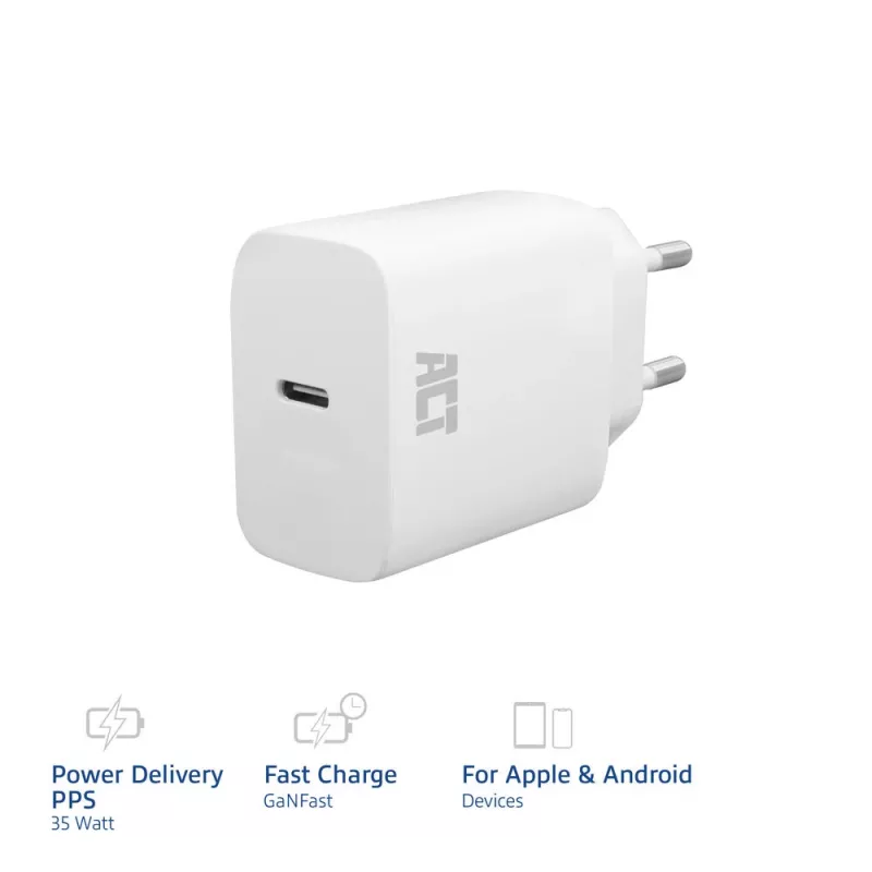 USB-C įkroviklis ACT 35W Power Delivery PPS GaNFast Universal