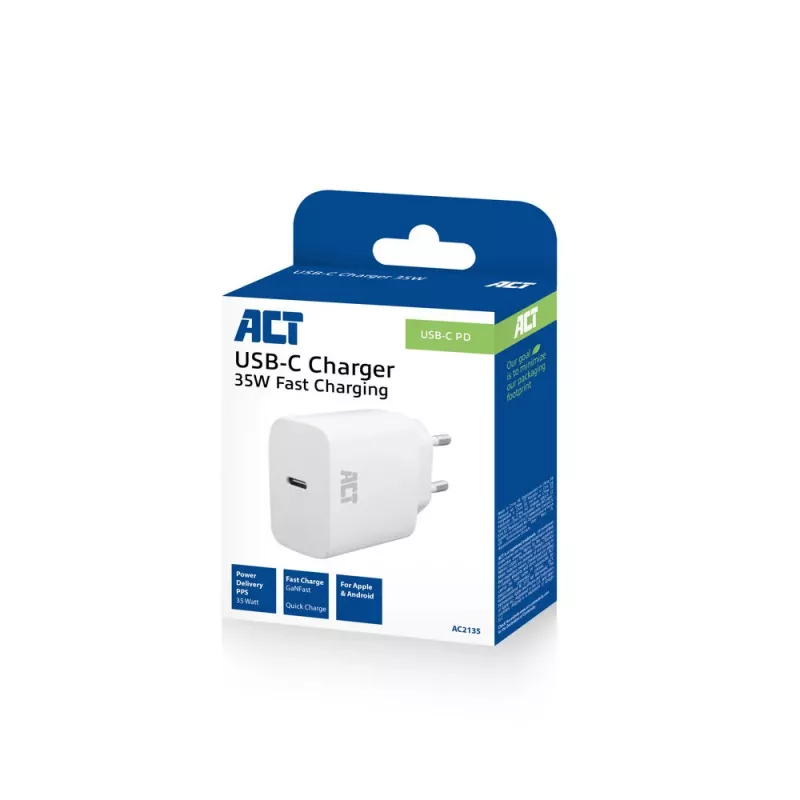 USB-C įkroviklis ACT 35W Power Delivery PPS GaNFast Universal