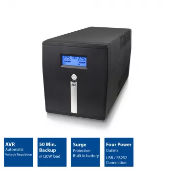 ACT Line Interactive UPS 1000VA - 600W su AVR, LCD ekranu