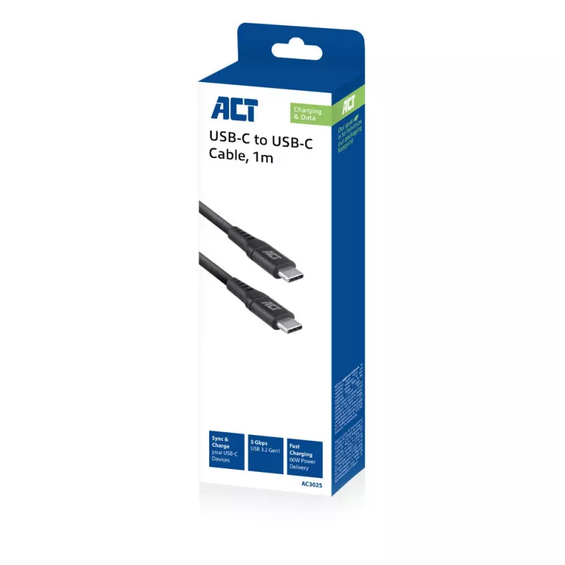 ACT USB 3.2 Gen1 įkrovimo/duomenų laidas C kištukas - C kištukas 1 metras