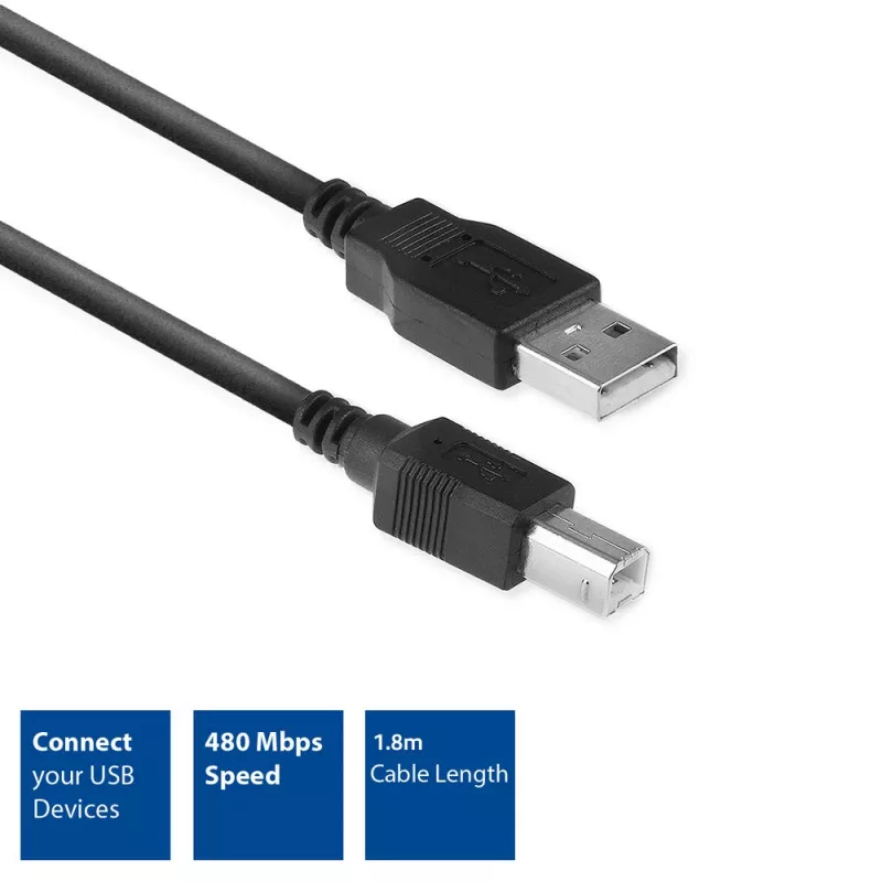 ACT USB 2.0 jungiamasis kabelis A kištukas - B kištukas 1,8 m