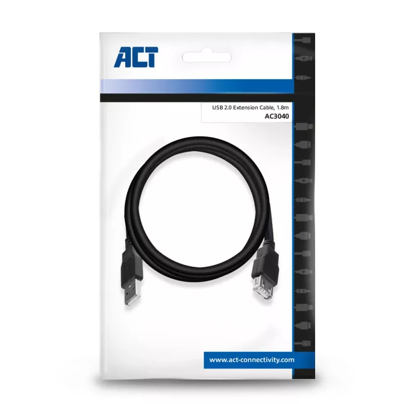ACT USB 2.0 prailginimo kabelis A kištukas - A lizdas 1,8 m, Zip Bag