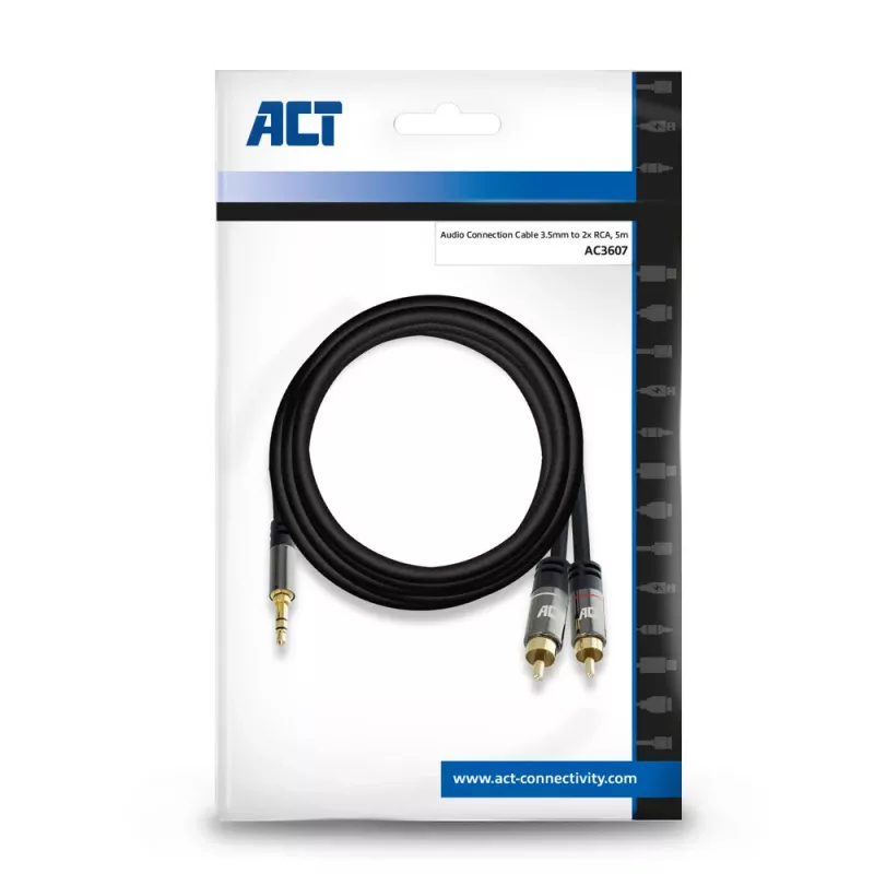 ACT 5 m aukštos kokybės garso jungiamasis kabelis 1x 3,5 mm stereo kištukas - 2x RCA kištukas