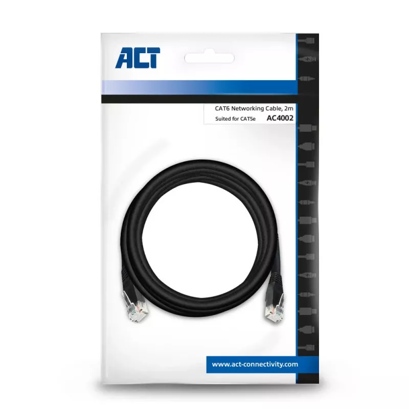 ACT Black 2.0 m U/UTP CAT6 jungiamasis kabelis su RJ45 jungtimis