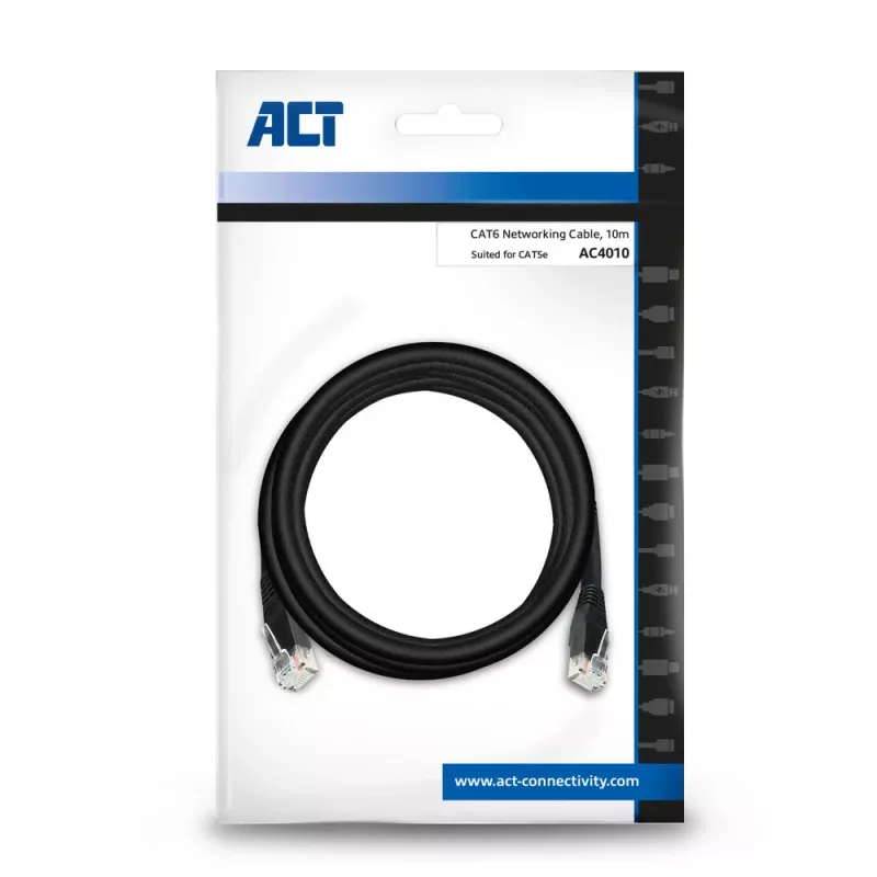 ACT Black 10.0 metro U/UTP CAT6 pataisos laidas su RJ45 jungtimis