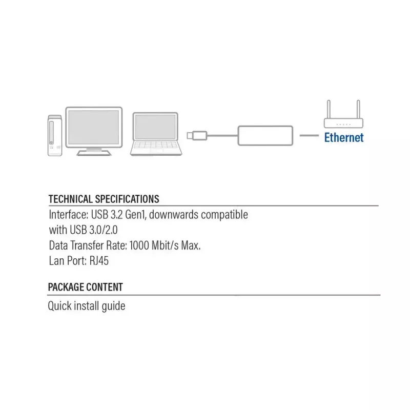 Tinklo kortelė ACT AC4410 Ethernet 1000 Mbit/s laidinis USB