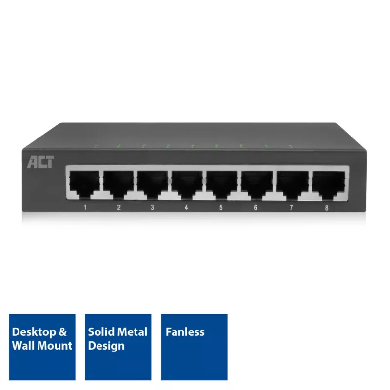 Nevaldomas jungiklis ACT AC4418 8 prievadų Gigabit Ethernet 10/100/1000
