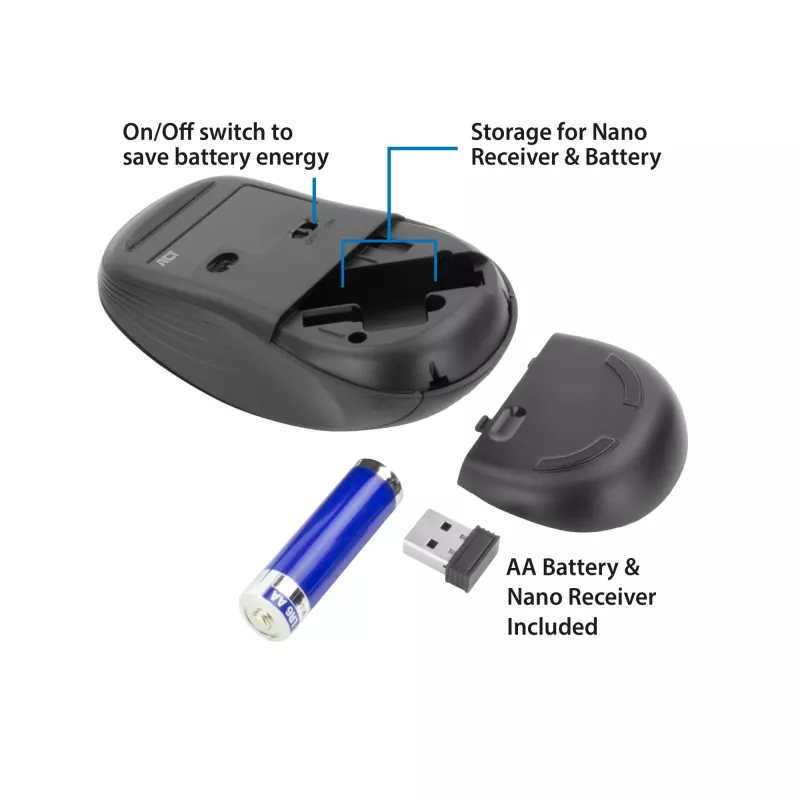 Belaidė pelė ACT Wireless Mouse 1600 DPI, tylus spustelėjimas, ekologiška, iš perdirbtų medžiagų