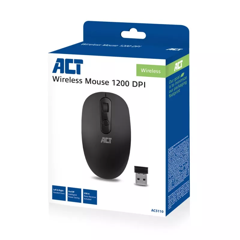 ACT belaidė pelė 1200 DPI, ambidekstrinė, RF belaidė, juoda