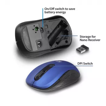 Belaidė pelė ACT Wireless Mouse 1600 DPI, dešinei rankai, optinė, RF, mėlyna