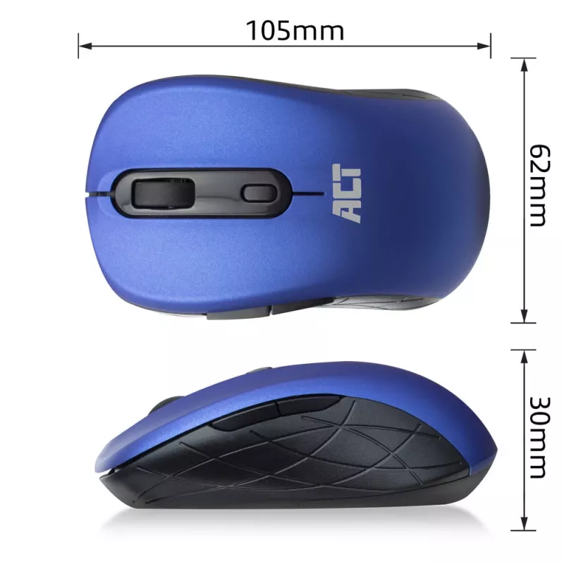 Belaidė pelė ACT Wireless Mouse 1600 DPI, dešinei rankai, optinė, RF, mėlyna