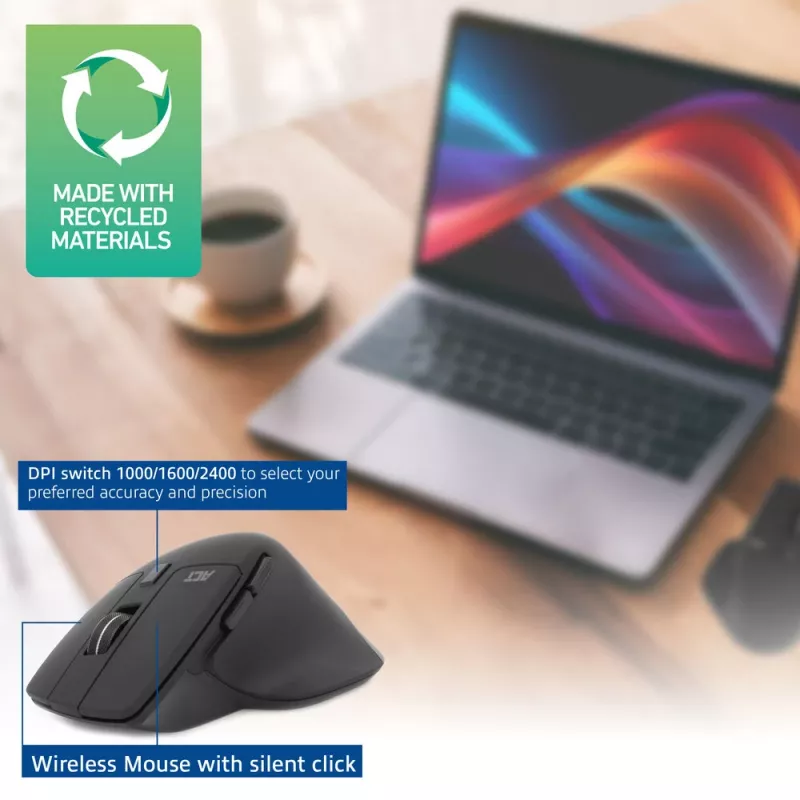 ACT AC5146 belaidė pelė Bluetooth / USB-A, 2400 DPI, tylūs mygtukai, ekologiška