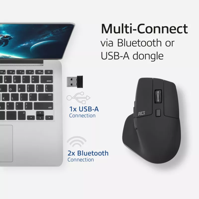 ACT AC5146 belaidė pelė Bluetooth / USB-A, 2400 DPI, tylūs mygtukai, ekologiška