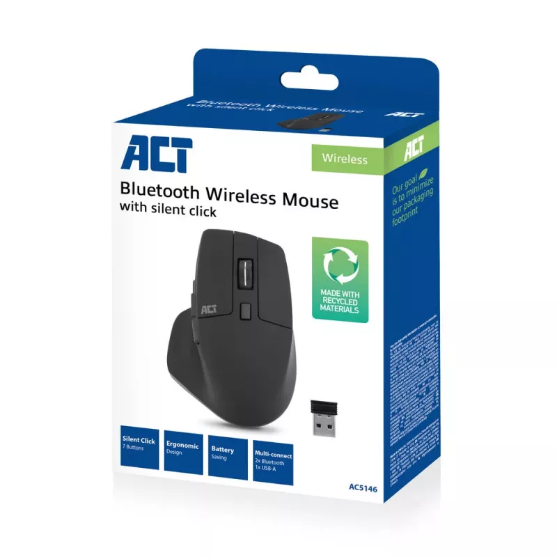 ACT AC5146 belaidė pelė Bluetooth / USB-A, 2400 DPI, tylūs mygtukai, ekologiška