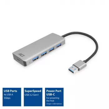 USB Hub ACT AC6121 Type-A 5000 Mbit/s Aliuminis