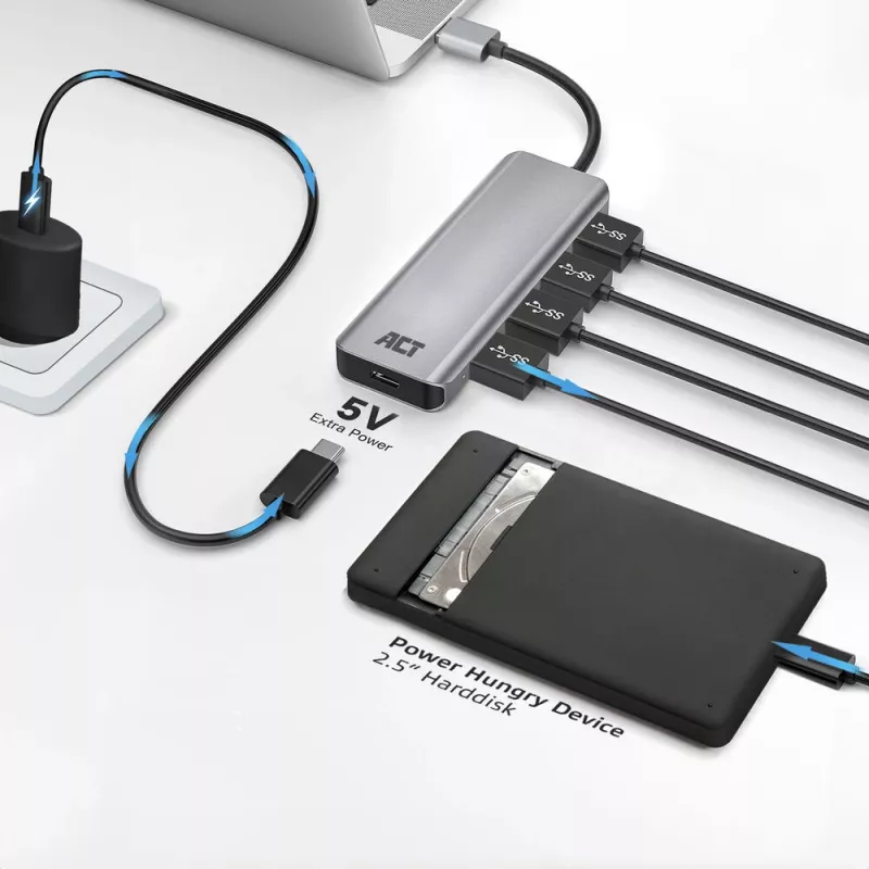 USB Hub ACT AC6121 Type-A 5000 Mbit/s Aliuminis