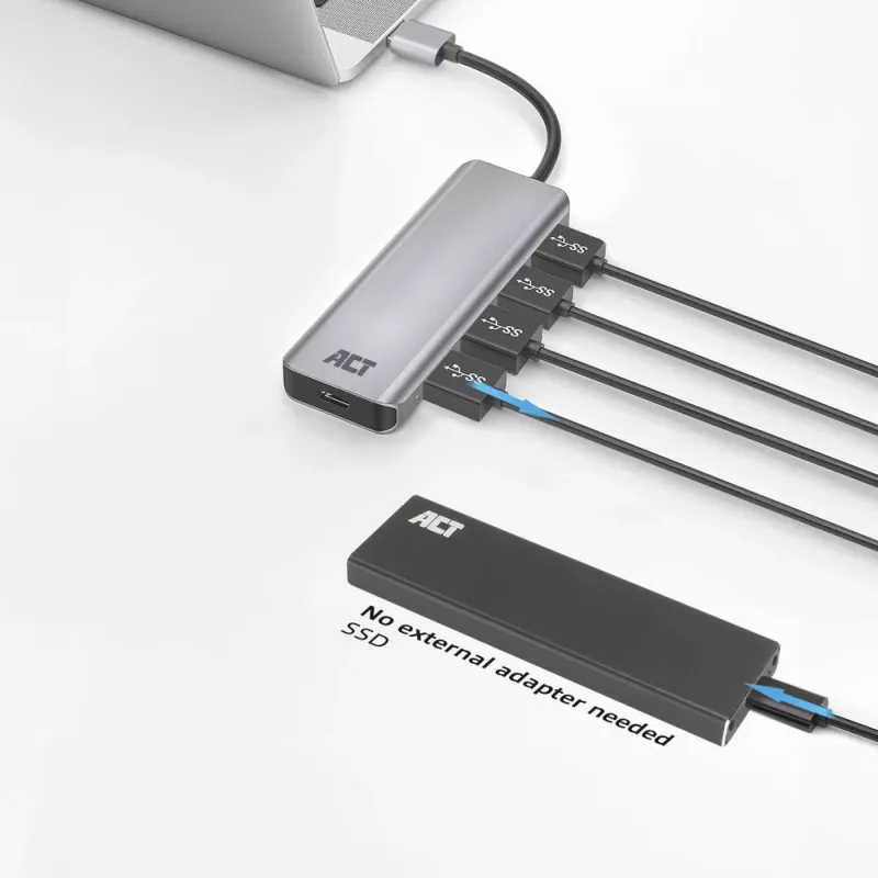 USB Hub ACT AC6121 Type-A 5000 Mbit/s Aliuminis
