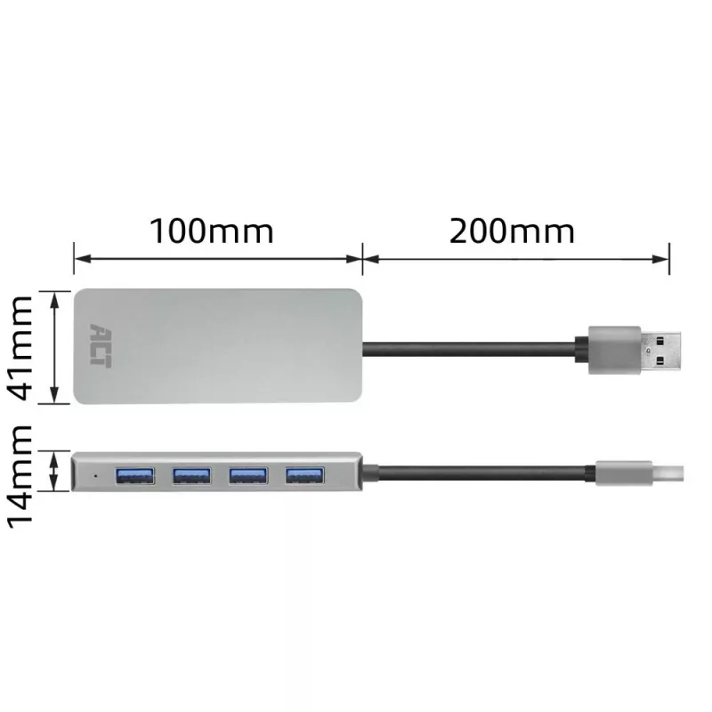 USB Hub ACT AC6121 Type-A 5000 Mbit/s Aliuminis