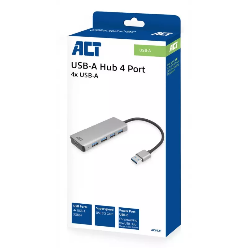 USB Hub ACT AC6121 Type-A 5000 Mbit/s Aliuminis