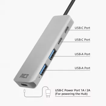 USB šakotuvas ACT AC6125 3.2 Gen 1 Type-A 5000 Mbit/s Pilka