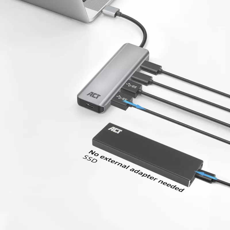 USB šakotuvas ACT AC6125 3.2 Gen 1 Type-A 5000 Mbit/s Pilka