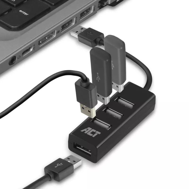 USB šakotuvas ACT AC6205 4 prievadai USB 2.0 480 Mbit/s Juodas 0,12 m