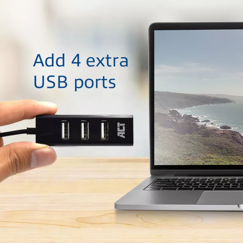 USB šakotuvas ACT AC6205 4 prievadai USB 2.0 480 Mbit/s Juodas 0,12 m