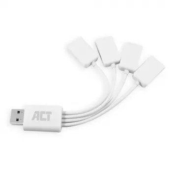 ACT AC6210 USB 3.2 Gen 1 4 prievadų USB-A lankstus USB šakotuvas, baltas, 480 Mbit/s
