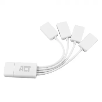 ACT AC6210 USB 3.2 Gen 1 4 prievadų USB-A lankstus USB šakotuvas, baltas, 480 Mbit/s