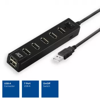 USB šakotuvas ACT AC6215 7 prievadų 480 Mbit/s juodas