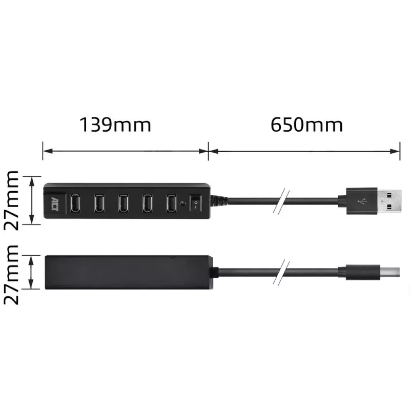 USB šakotuvas ACT AC6215 7 prievadų 480 Mbit/s juodas