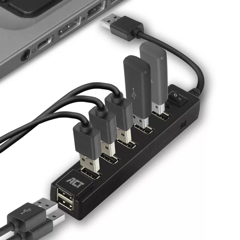USB šakotuvas ACT AC6215 7 prievadų 480 Mbit/s juodas