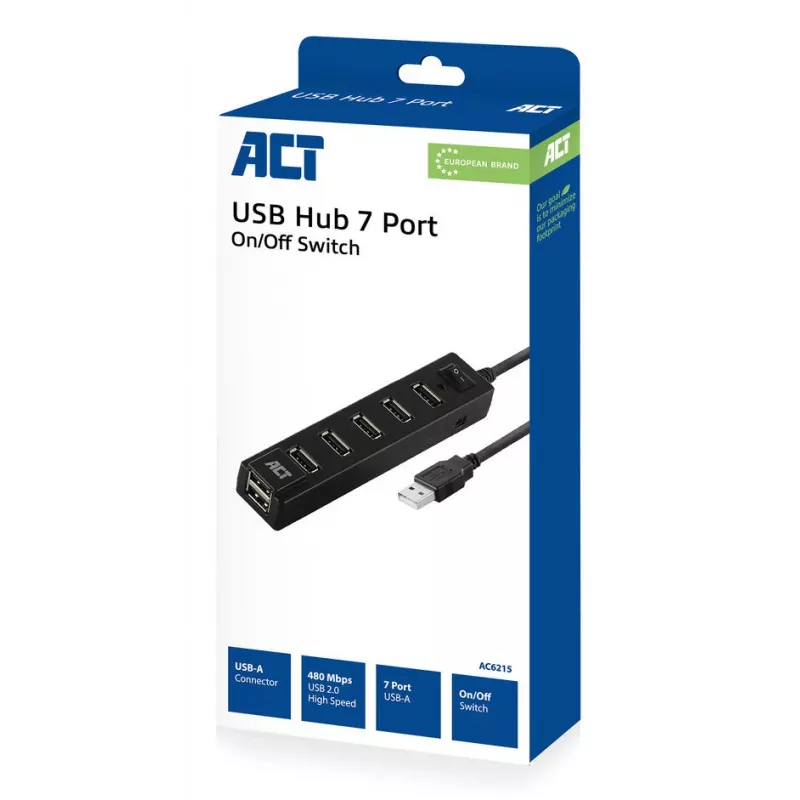 USB šakotuvas ACT AC6215 7 prievadų 480 Mbit/s juodas