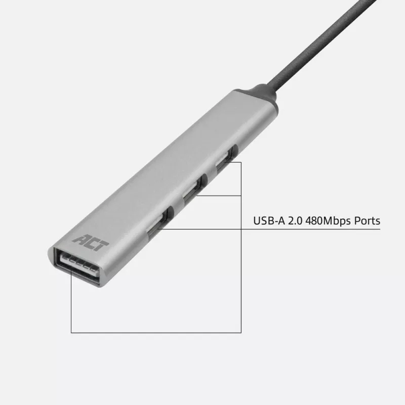 ACT AC6225 USB 2.0 centrinis įrenginys 480 Mbit/s pilkas aliuminis