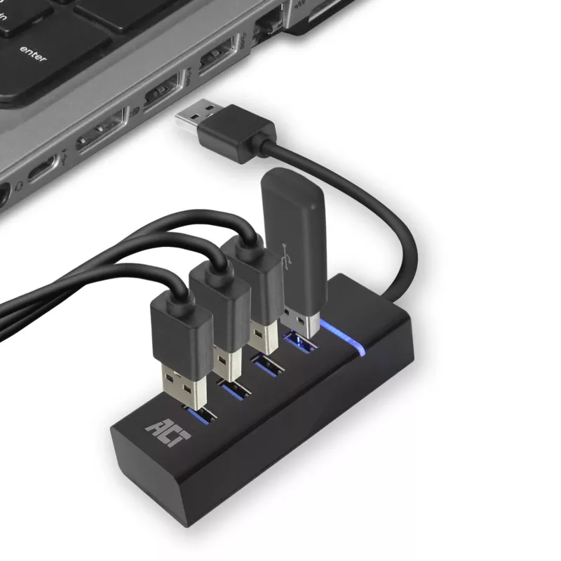 ACT AC6300 USB 3.2 Gen 1 4 prievadų USB šakotuvas (USB Type-A, 5000 Mbit/s, juodas)