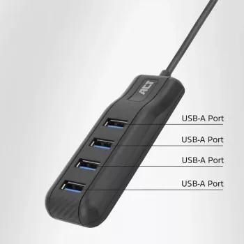 ACT AC6320 USB 3.2 Gen 1 Type-A šakotuvas 4 prievadai 5 Gbps juodas