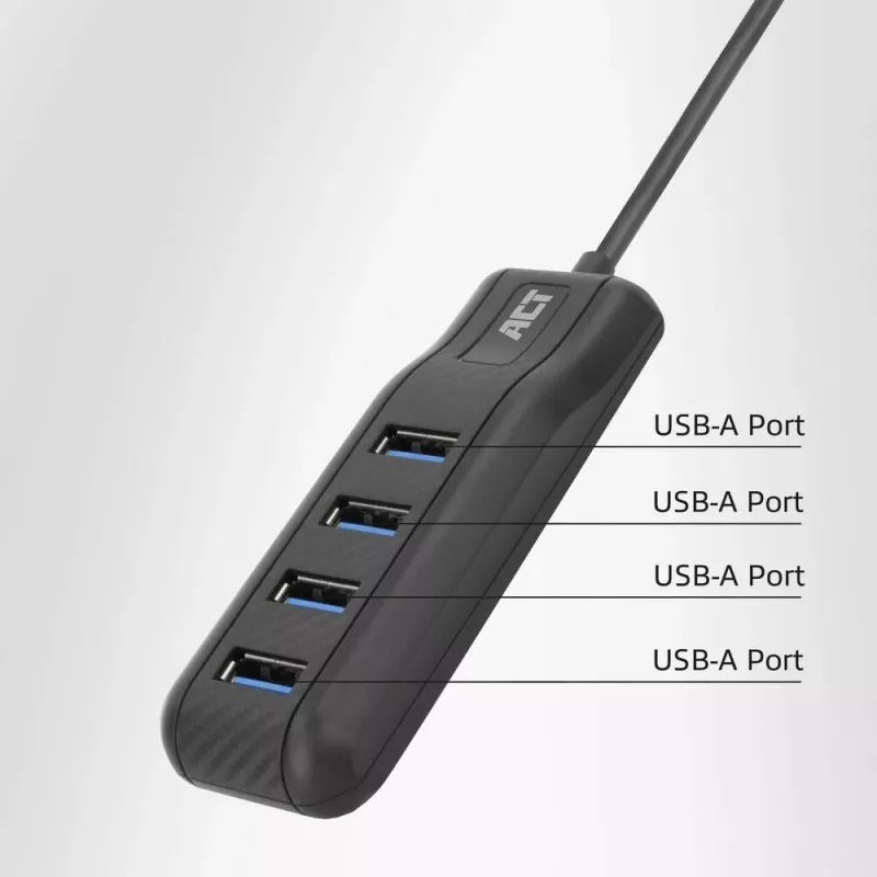 ACT AC6320 USB 3.2 Gen 1 Type-A šakotuvas 4 prievadai 5 Gbps juodas