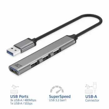 ACT AC6325 USB 3.2 Gen 1 Type-A USB šakotuvas 5000 Mbit/s Pilka
