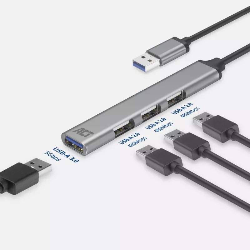 ACT AC6325 USB 3.2 Gen 1 Type-A USB šakotuvas 5000 Mbit/s Pilka
