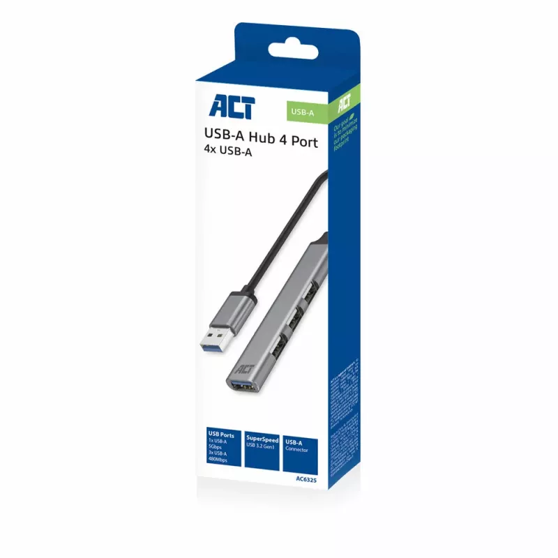 ACT AC6325 USB 3.2 Gen 1 Type-A USB šakotuvas 5000 Mbit/s Pilka