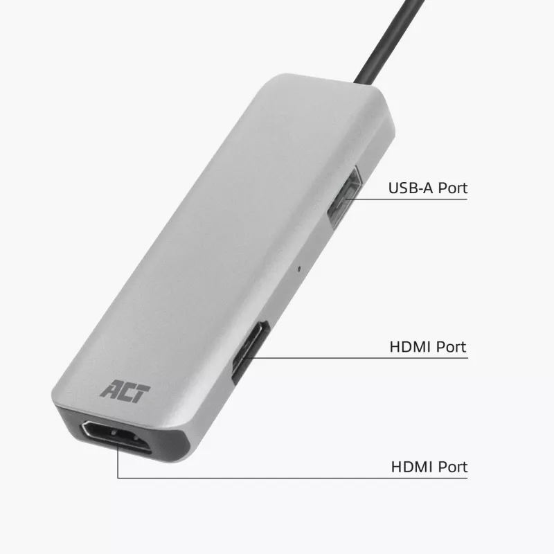 ACT USB-C 4K multiport adapteris 2 HDMI monitorams, USB-A duomenų prievadas