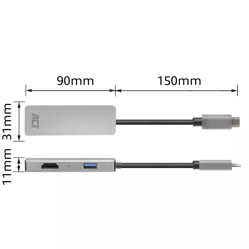 ACT USB-C 4K multiport adapteris 2 HDMI monitorams, USB-A duomenų prievadas