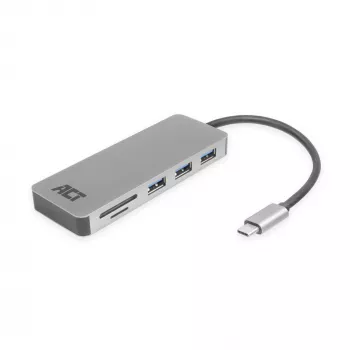ACT USB-C 3.0 šakotuvas su 3x USB-A, kortelių skaitytuvu ir PD praėjimu