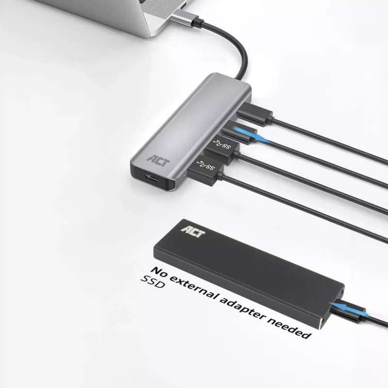 ACT AC7072 USB 3.2 Gen 1 Type-C šakotuvas 5000 Mbit/s juoda pilka