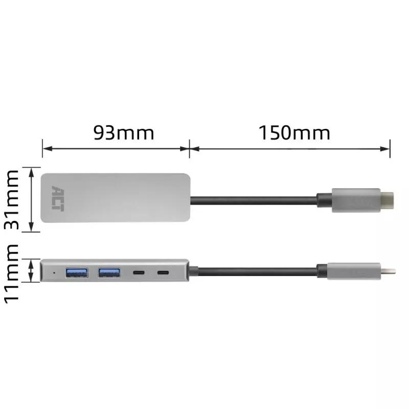 ACT AC7072 USB 3.2 Gen 1 Type-C šakotuvas 5000 Mbit/s juoda pilka