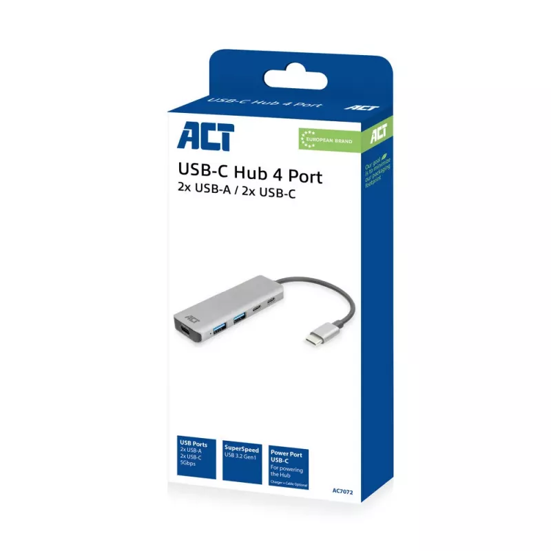 ACT AC7072 USB 3.2 Gen 1 Type-C šakotuvas 5000 Mbit/s juoda pilka