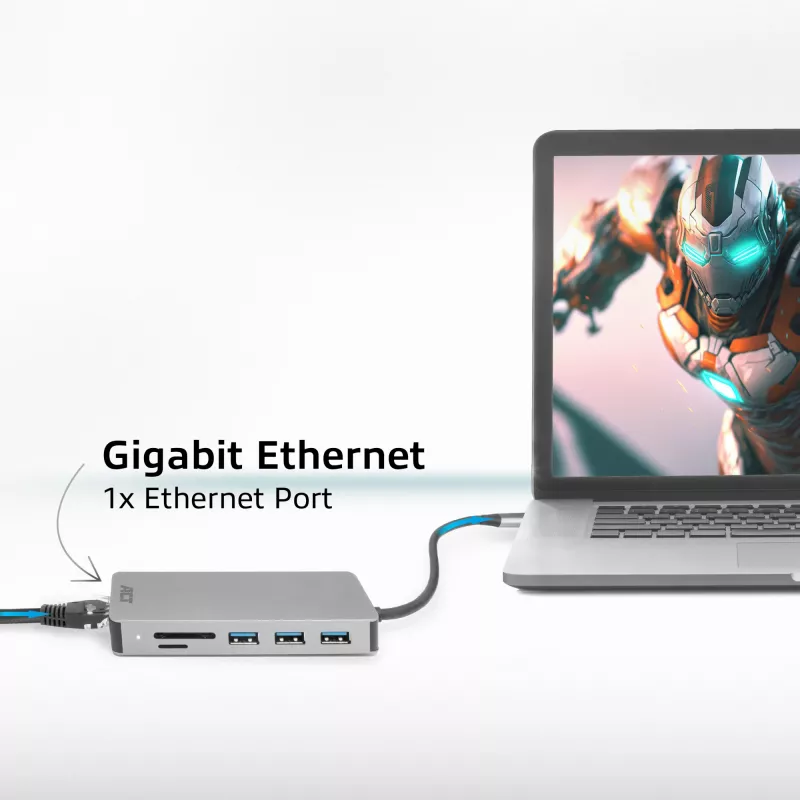 ACT AC7092 USB-C 4K HDMI Ethernet USB-A kortelių skaitytuvas – 7 viename dokavimo stotelė
